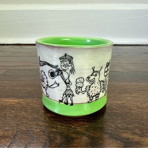 Erik Haagensen Art Pottery Green White Cup/Mug  Monster Party Illustration